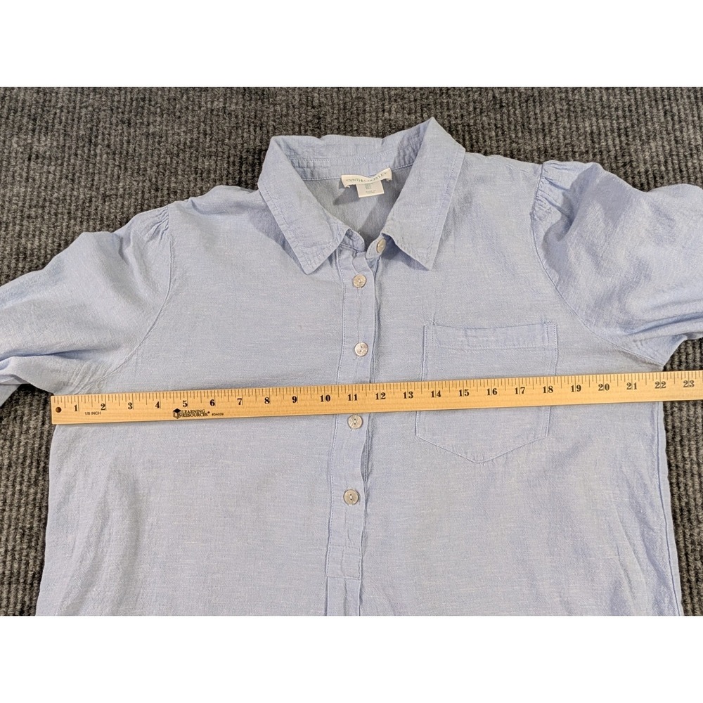 Cynthia Rowley Shirt Dress L Blue Linen Blend Coastal Quiet Luxury Beach Preppy - Picture 8 of 8